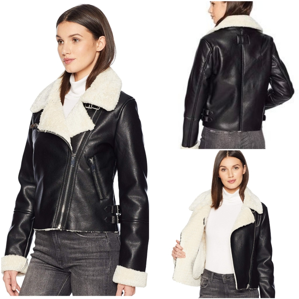 SALE!✨ NWT LEATHER MOTO SHERPA JACKET BLANK NYC XS - Picture 2 of 8